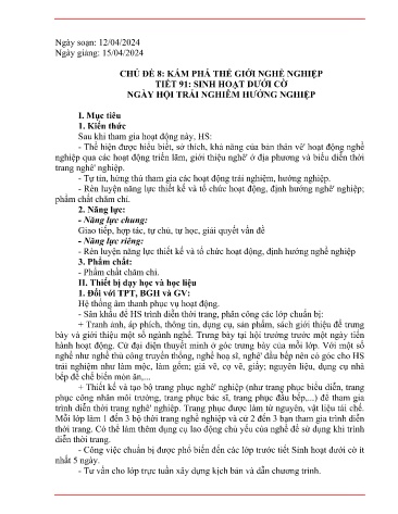 Kế hoạch bài dạy HĐTN 5 - Tuần 31, Chủ đề 8. Tiết 91: Sinh hoạt dưới cờ: Ngày hội trải nghiệp hướng nghiệp