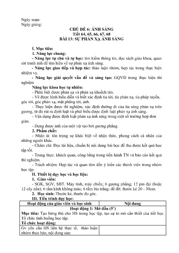 Kế hoạch bài dạy KHTN 7 - Chủ đề 6, Bài 13: Sự phản xạ ánh sáng