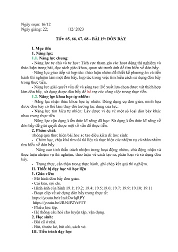 Kế hoạch bài dạy KHTN 8 (Vật lí) - Bài 19: Đòn bẩy