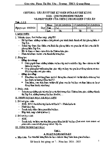 Kế hoạch bài dạy Lịch sử 7 - Chương 1, Bài 1: Quá trình hình thành và phát triển của chế độ phong kiến ở Tây Âu (Phạm Thị Hải Yến)
