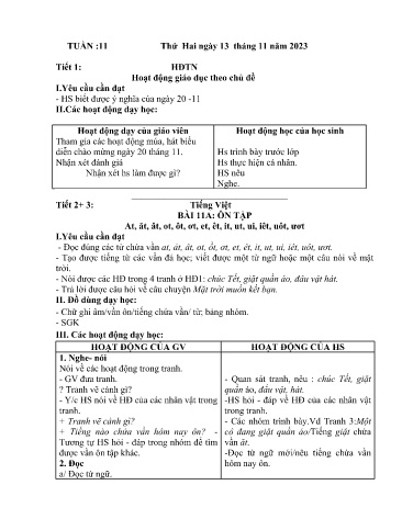 Kế hoạch bài dạy Lớp 1 - Tuần 11 (13/11 - 17/11/2023)