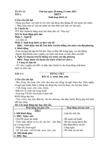 Kế hoạch bài dạy Lớp 1 - Tuần 12 (20/11 - 24/11/2023)