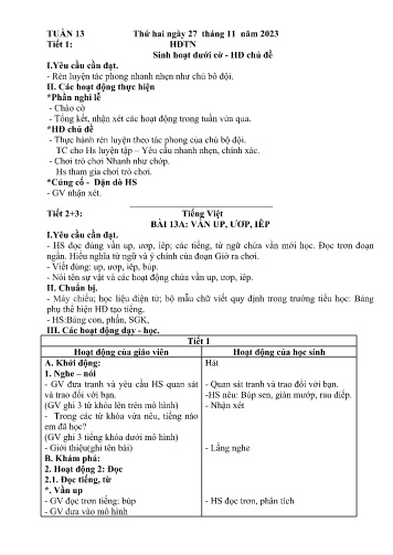 Kế hoạch bài dạy Lớp 1 - Tuần 13 (27/11 - 1/12/2023)