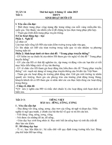 Kế hoạch bài dạy Lớp 1 - Tuần 14 (4/12 -8/12/2023)