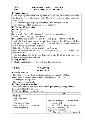 Kế hoạch bài dạy Lớp 1 - Tuần 15 (11/12 - 15/12/2023)