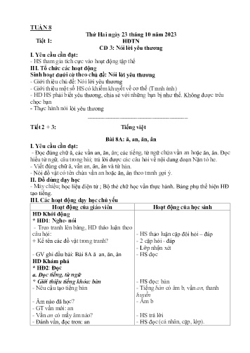 Kế hoạch bài dạy Lớp 1 - Tuần 8 (23/10 - 27/10/2023)