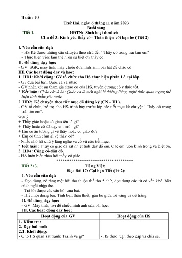 Kế hoạch bài dạy Lớp 2 - Tuần 10 (6/11 - 10/11/2023)