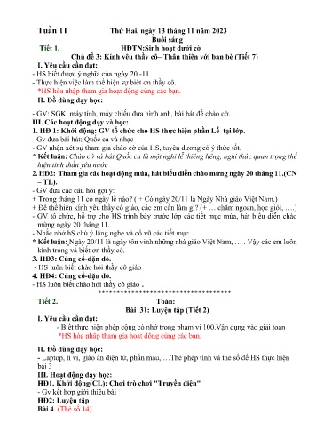 Kế hoạch bài dạy Lớp 2 - Tuần 11 (13/11 - 17/11/2023)