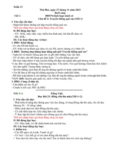 Kế hoạch bài dạy Lớp 2 - Tuần 13 (27/11 - 1/12/2023)