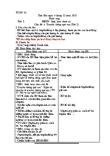 Kế hoạch bài dạy Lớp 2 - Tuần 14 (4/12 - 8/12/2023)