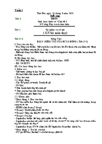 Kế hoạch bài dạy Lớp 2 - Tuần 2 (11/9 - 15/9/2023)