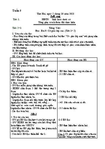 Kế hoạch bài dạy Lớp 2 - Tuần 5 (2/10 - 6/10/2023)