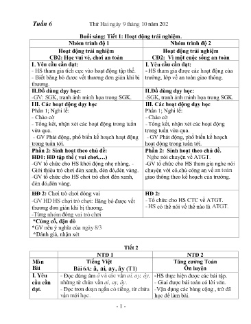 Kế hoạch bài dạy Lớp 2 - Tuần 6 (9/10 - 13/10/2023)