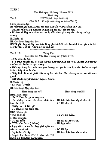 Kế hoạch bài dạy Lớp 2 - Tuần 7 (16/10 - 20/10/2023)