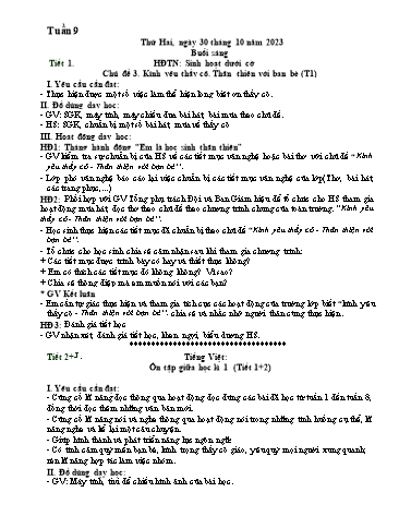 Kế hoạch bài dạy Lớp 2 - Tuần 9 (30/10 - 3/11/2023)