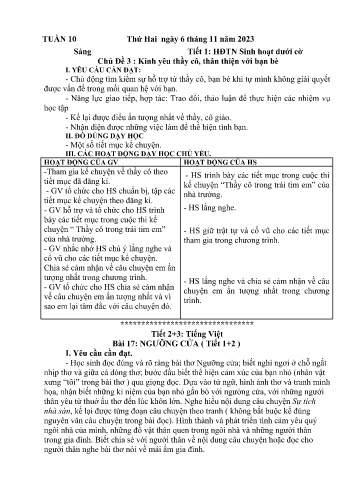Kế hoạch bài dạy Lớp 3 - Tuần 10 (6/11 - 10/11/2023)