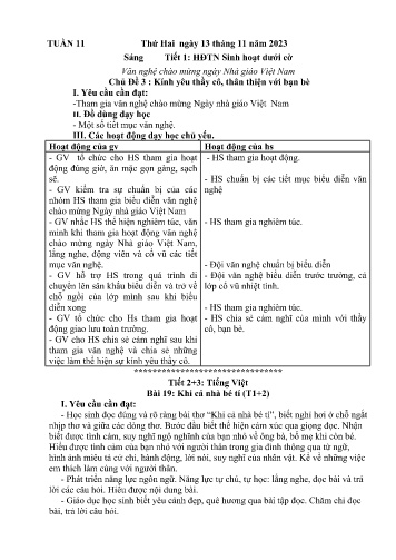 Kế hoạch bài dạy Lớp 3 - Tuần 11 (13/11 - 17/11/2023)