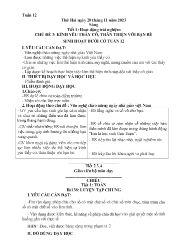 Kế hoạch bài dạy Lớp 3 - Tuần 12 (20/11 - 24/11/2023)