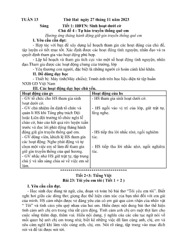 Kế hoạch bài dạy Lớp 3 - Tuần 13 (27/11 - 1/12/2023)