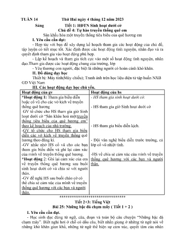 Kế hoạch bài dạy Lớp 3 - Tuần 14 (4/12 - 8/12/2023)