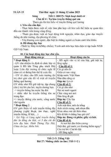 Kế hoạch bài dạy Lớp 3 - Tuần 15 (11/12 - 15/12/2023)