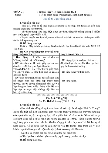 Kế hoạch bài dạy Lớp 3 - Tuần 31 (15/4 - 19/4/2024)