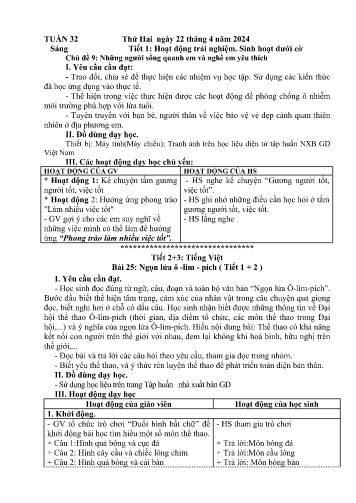 Kế hoạch bài dạy Lớp 3 - Tuần 32 (22/4 - 26/4/2024)