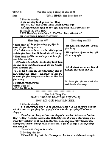 Kế hoạch bài dạy Lớp 3 - Tuần 6 (9/10 - 13/10/2023)