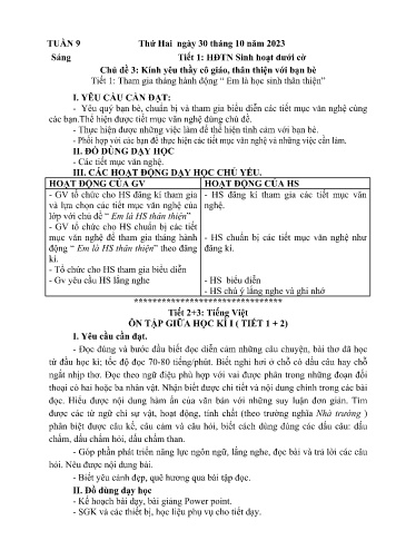 Kế hoạch bài dạy Lớp 3 - Tuần 9 (30/10 - 3/11/2023)