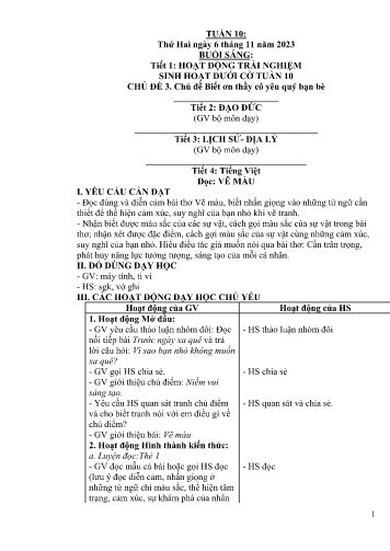 Kế hoạch bài dạy Lớp 4 - Tuần 10 (6/11 - 10/11/2023)