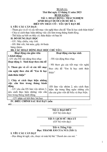 Kế hoạch bài dạy Lớp 4 - Tuần 11 (13/11 - 17/11/2023)