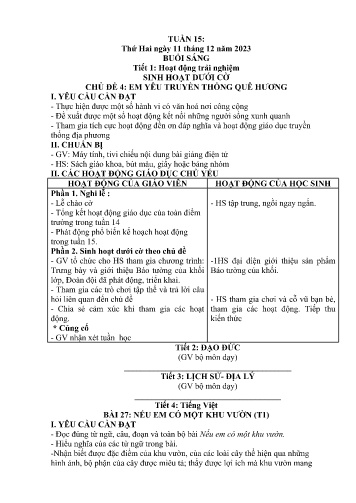 Kế hoạch bài dạy Lớp 4 - Tuần 15 (11/12 - 15/12/2023)