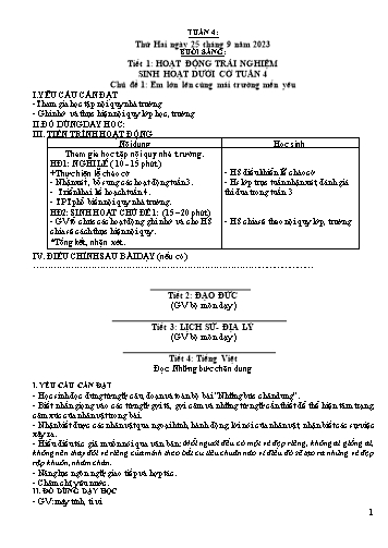 Kế hoạch bài dạy Lớp 4 - Tuần 4 (25/9 - 29/9/2023)