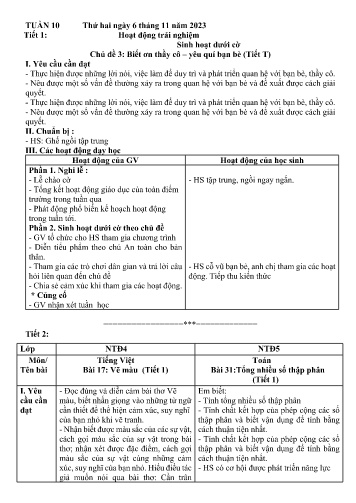 Kế hoạch bài dạy Lớp 4+5 - Tuần 10 (6/11 - 10/11/2023)