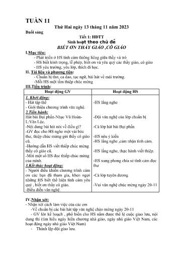 Kế hoạch bài dạy Lớp 5 - Tuần 11 (13/11 - 17/11/2023)