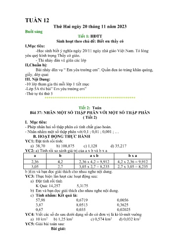 Kế hoạch bài dạy Lớp 5 - Tuần 12 (20/11 - 24/11/2023)