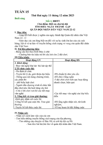 Kế hoạch bài dạy Lớp 5 - Tuần 15 (11/12 - 15/12/2023)