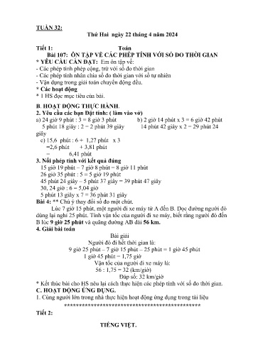 Kế hoạch bài dạy Lớp 5 - Tuần 32 (22/4 - 26/4/2024)