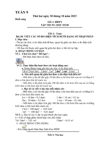 Kế hoạch bài dạy Lớp 5 - Tuần 9 (30/10 - 3/11/2023)