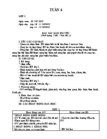 Kế hoạch bài dạy Mĩ Thuật Tiểu Học (Lớp 1 đến Lớp 5) - Tuần 6