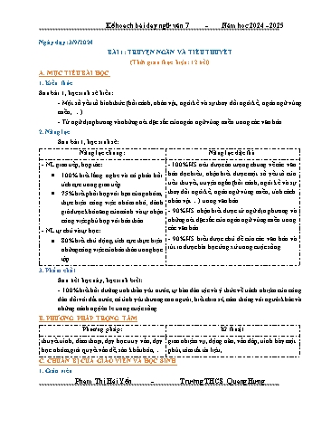 Kế hoạch bài dạy Ngữ Văn 7 - Bài 1: Truyện ngắn và tiểu thuyết (Năm học 2024-2025)(Phạm Thị Hải Yến)