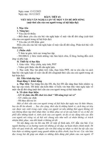 Kế hoạch bài dạy Ngữ Văn 8 - Tiết 63, Bài 5: Viết bài văn nghị luận về một vấn đề đời sống (một thói xấu của con người trong xã hội hiện đại)