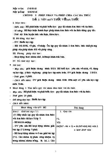 Kế hoạch bài dạy Toán 8 (Đại số) - Chương trình Học kì I (Năm học 2018-2019)
