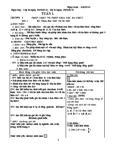 Kế hoạch bài dạy Toán 8 (Đại số) - Tuần 1