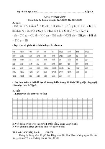 Phiếu bài tập Tiếng Việt 1 (Phiếu số 3)