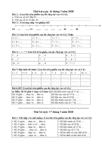 Phiếu bài tập Toán 1 (Phiếu số 2)