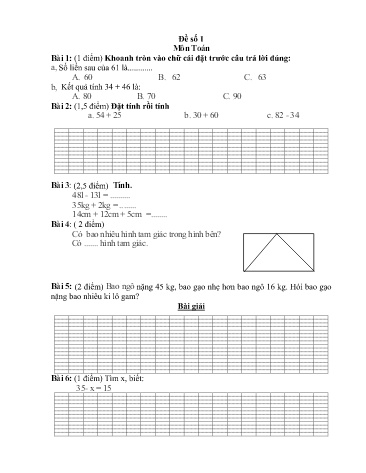 Phiếu bài tập Toán + Tiếng Việt 2 (Phiếu số 1)