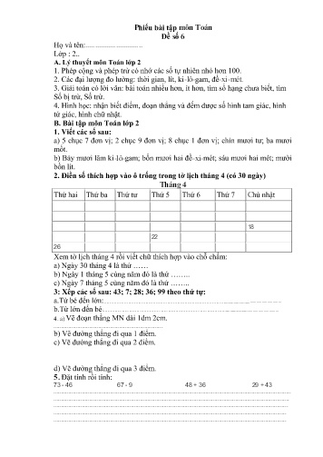 Phiếu bài tập Toán + Tiếng Việt 2 (Phiếu số 2)