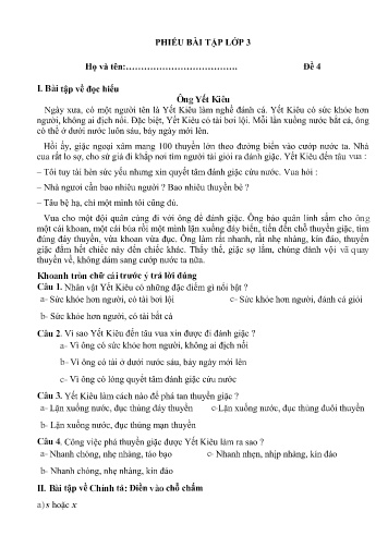 Phiếu bài tập Toán + Tiếng Việt 3 (Phiếu số 2)