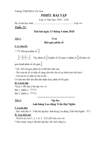 Phiếu bài tập Toán + Tiếng Việt 4 (Phiếu số 4)